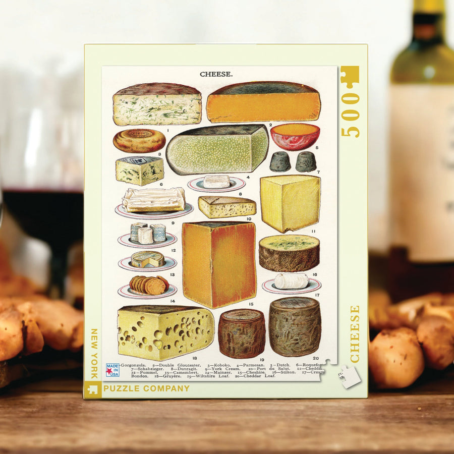 Cheese puzzle in a styled photograph