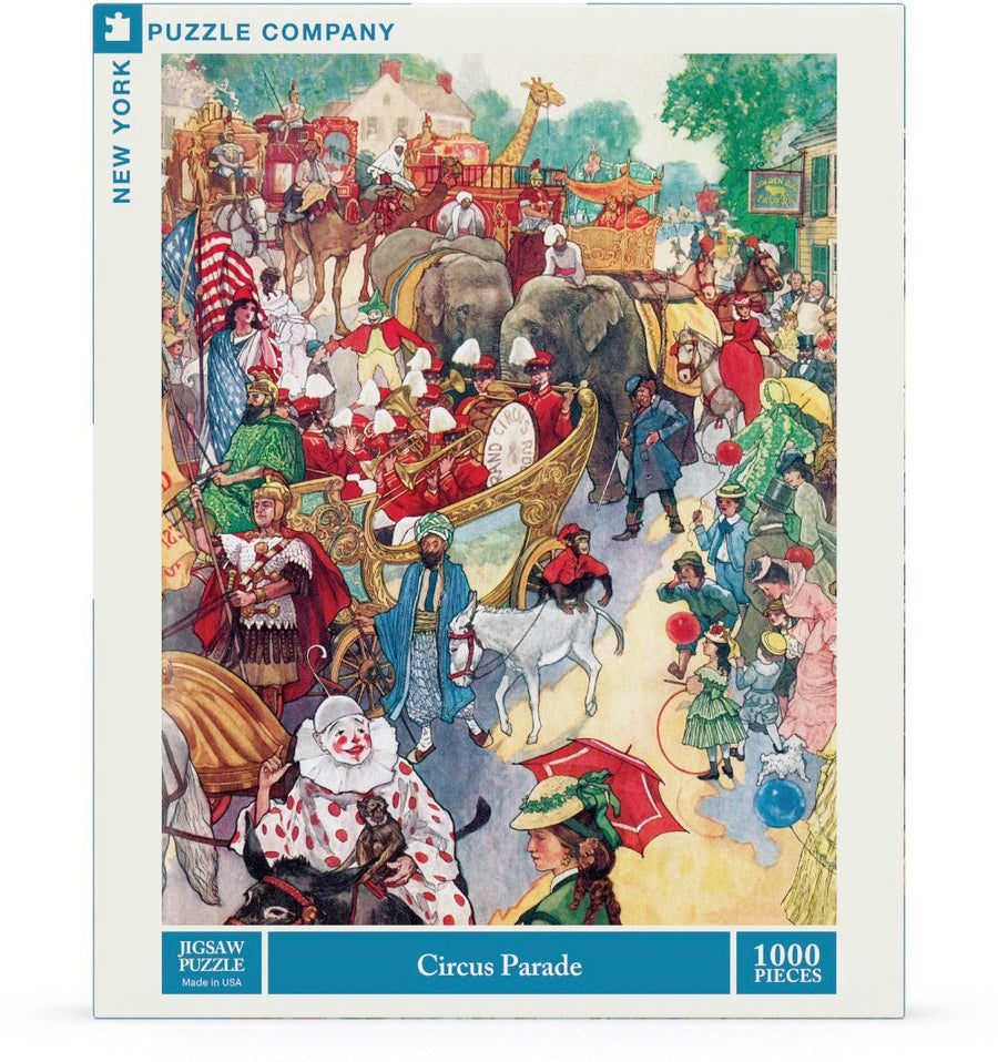 Packaging showing Circus Parade puzzle artwork