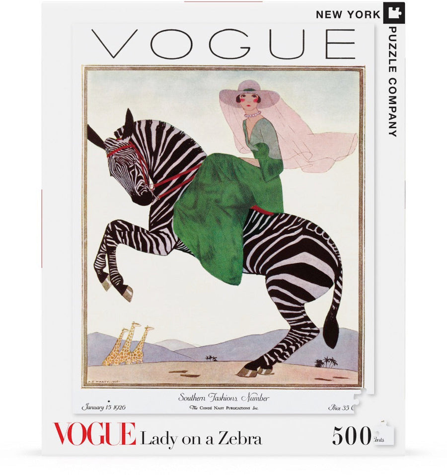 Packaging showing Lady on a Zebra puzzle artwork