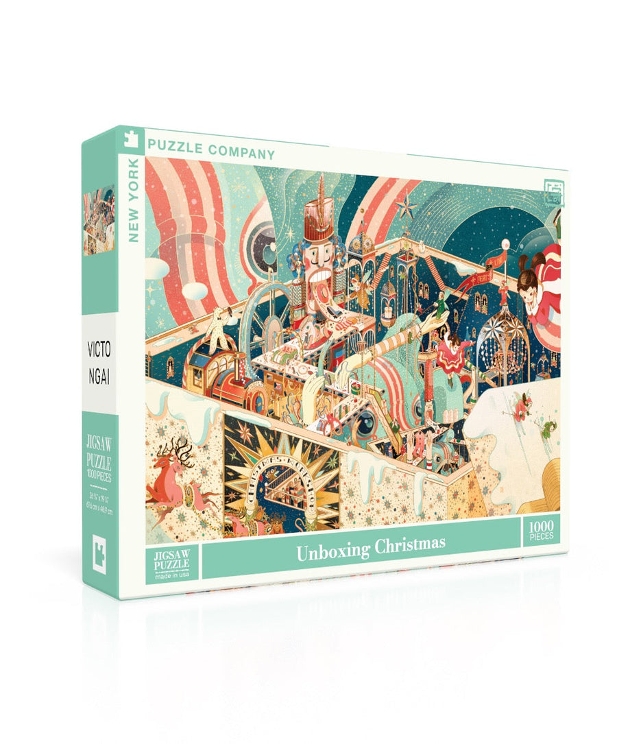 Unboxing Christmas puzzle box and illustrated design