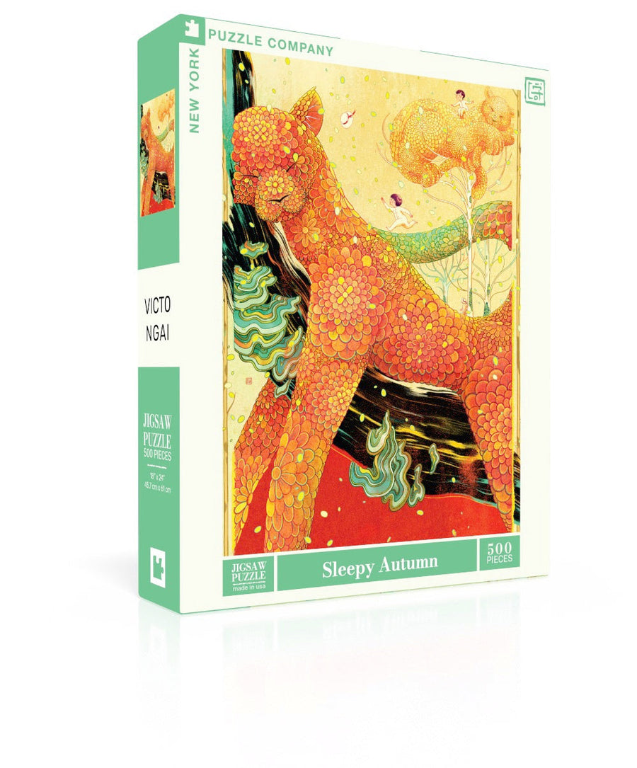 Sleepy Autumn puzzle box and illustrated design