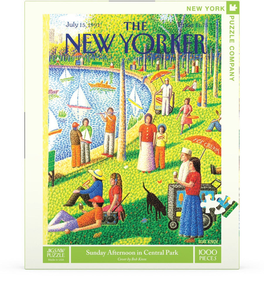 Packaging showing Sunday Afternoon in Central Park puzzle artwork