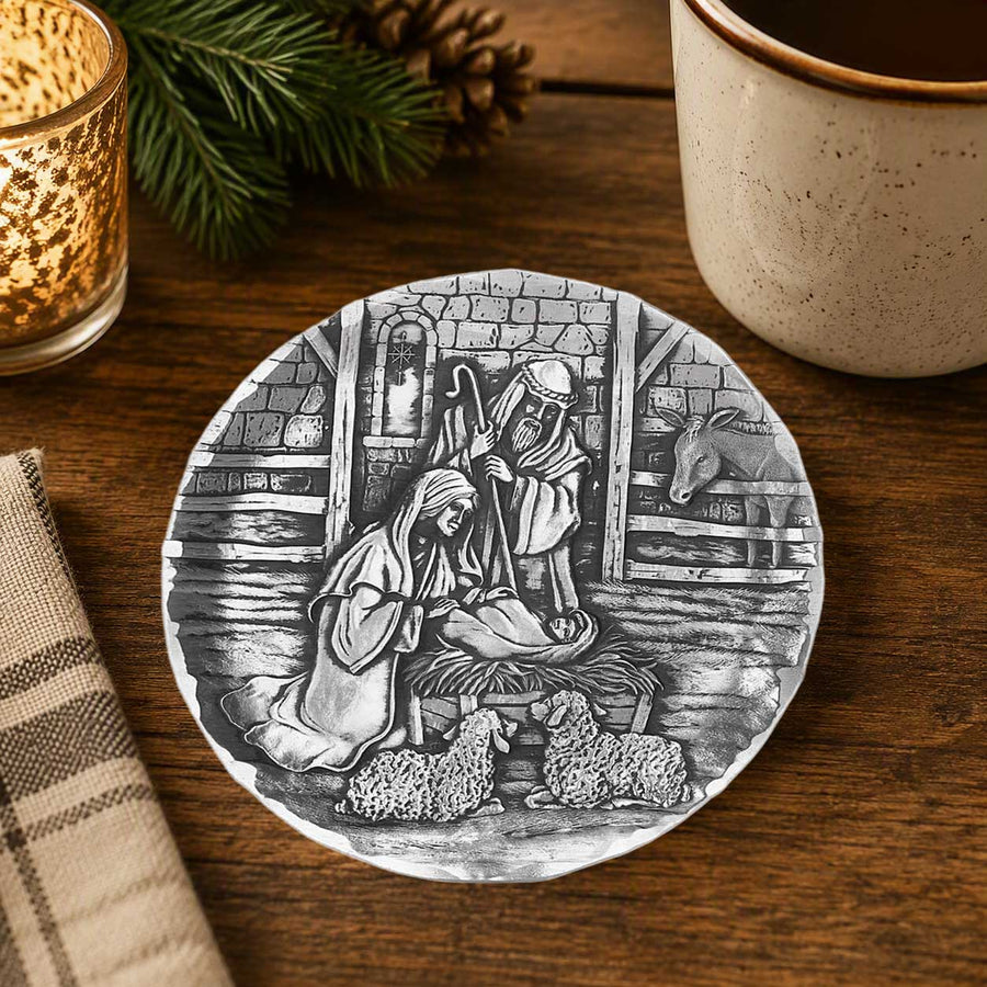 Styled display featuring Nativity Scene Coaster