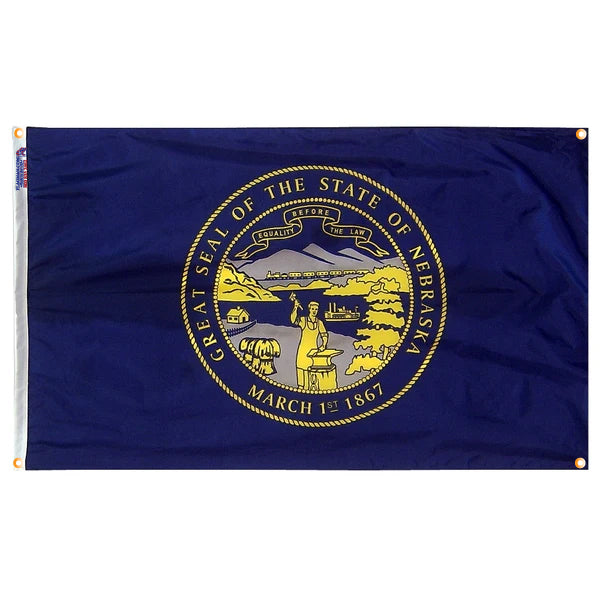 Nebraska Flag with Grommets Along the Edges for Wall Hanging