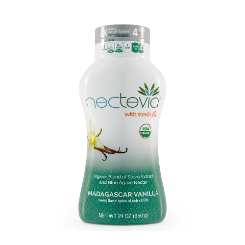 Nectevia Madagascar Vanilla Agave & Stevia Syrup: Madagascar Vanilla Nectevia bottle front.