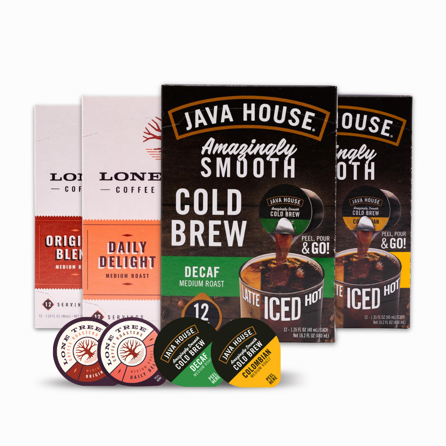 Lone Tree and Java House cartons representing a coffee bundle