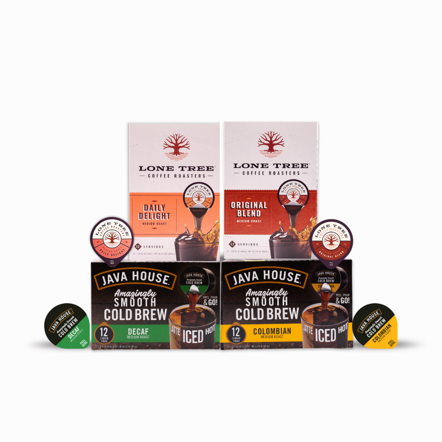 Lone Tree and Java House cartons representing a coffee bundle