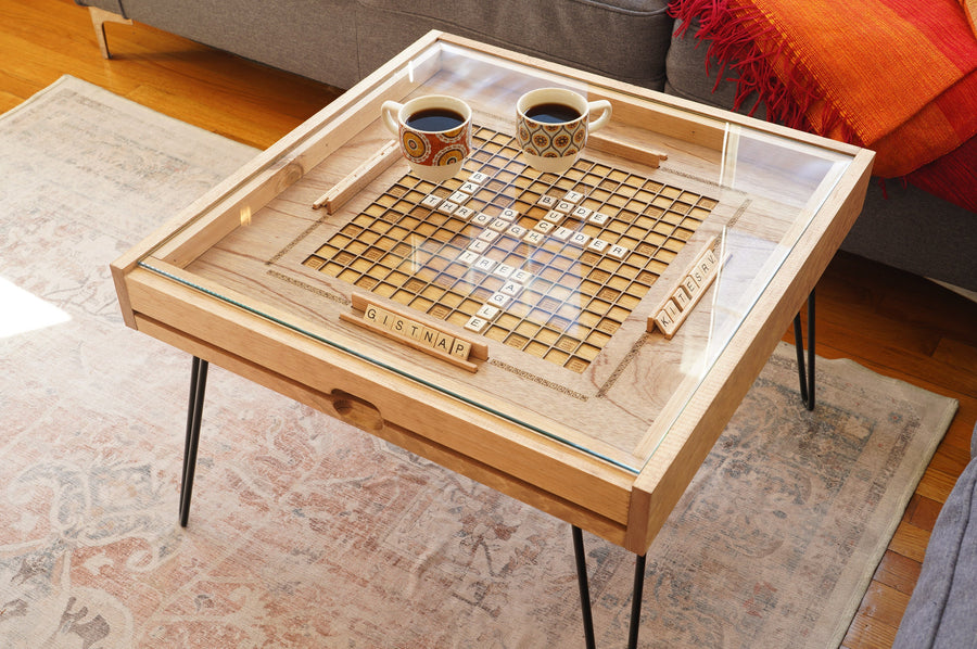 Rustic Scrabble Coffee Table with removable top - letter tiles included