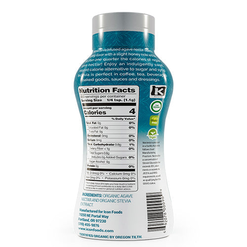 Nectevia Original Agave & Stevia Sweetener: bottle back with label.