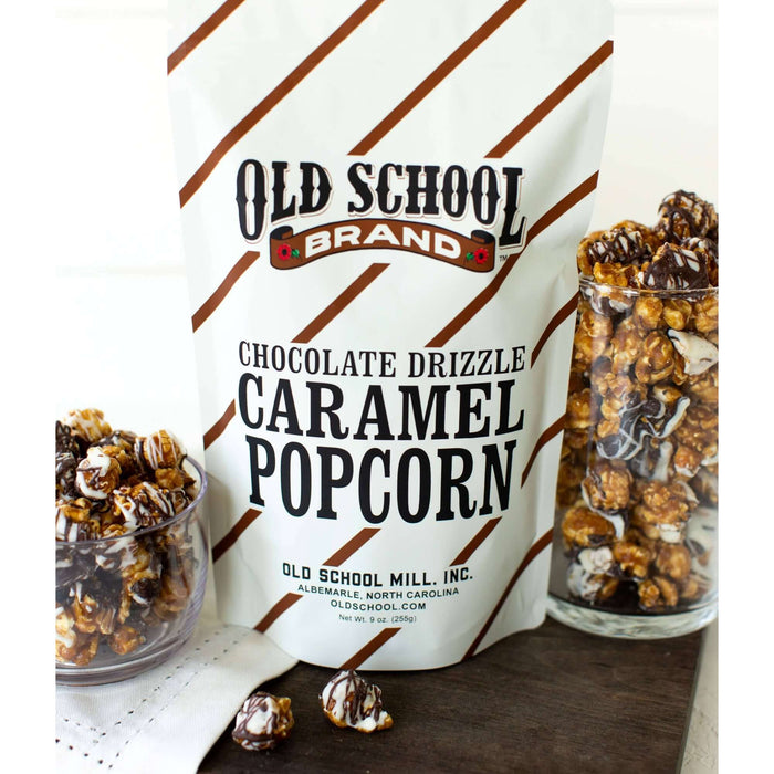 Chocolate Drizzle Caramel Popcorn — product and serving view