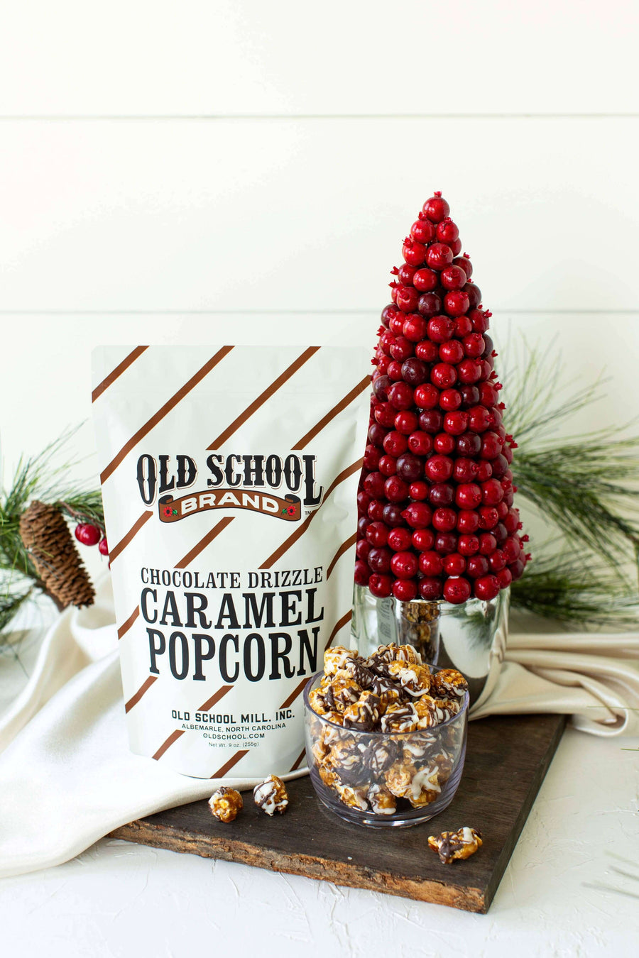 Chocolate Drizzle Caramel Popcorn — product and serving view