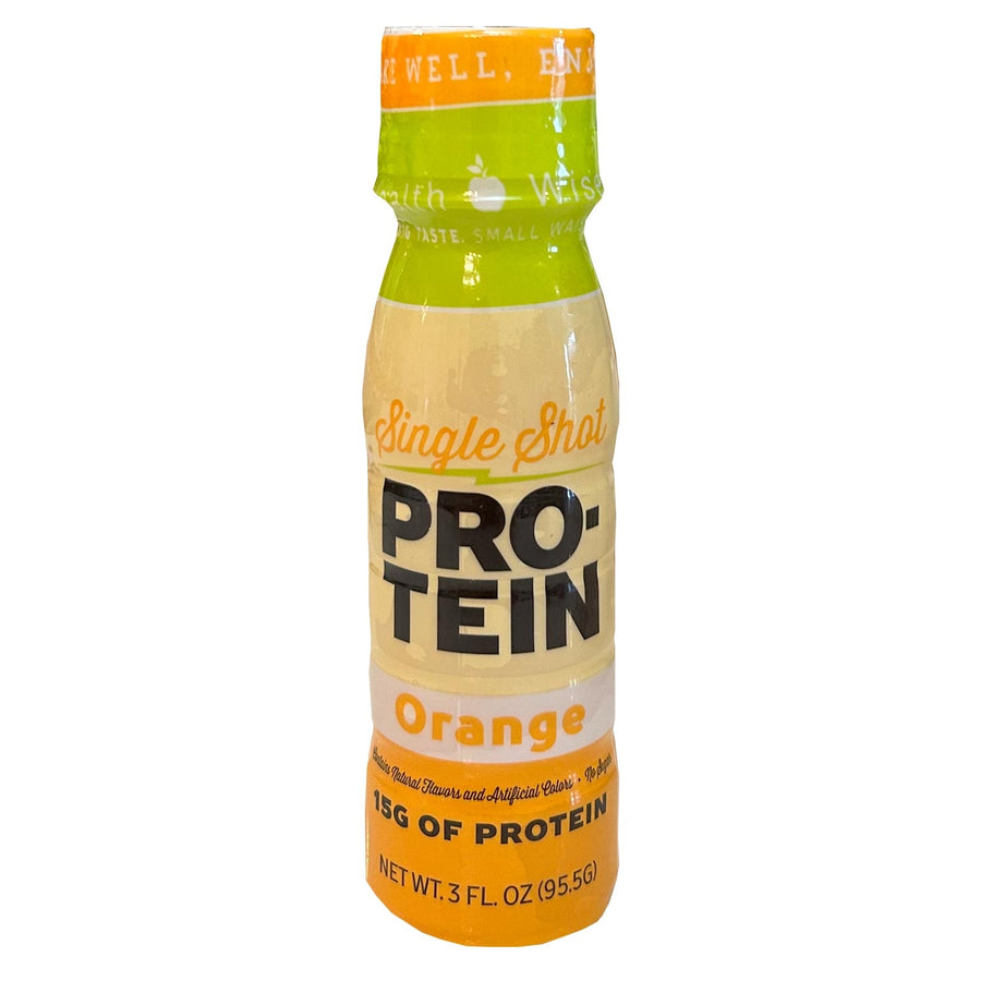 Protein & Collagen Shots: Orange protein shot bottle.