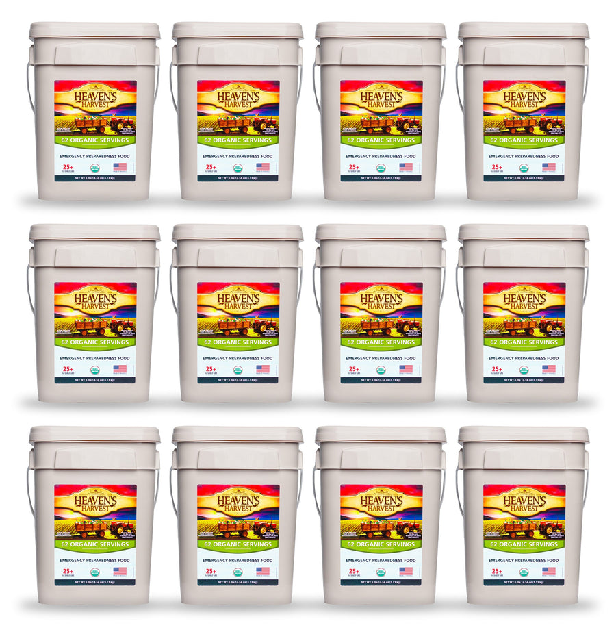 Twelve Heaven's Harvest organic emergency food buckets