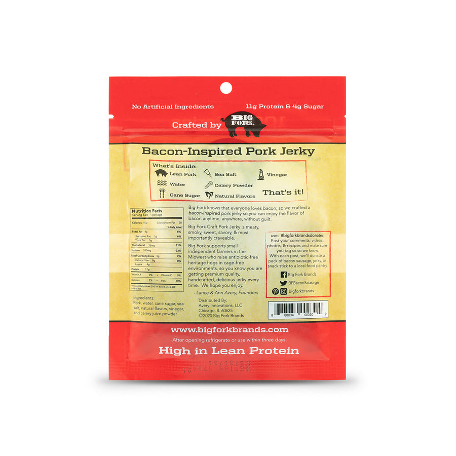 Original pork jerky package back with its recipe and nutrition panel