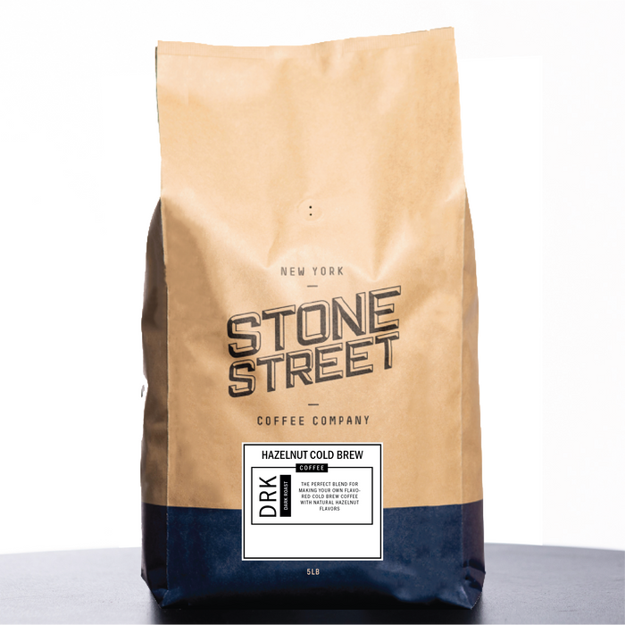 Front of the Stone Street Hazelnut Cold Brew coffee bag with its product label visible