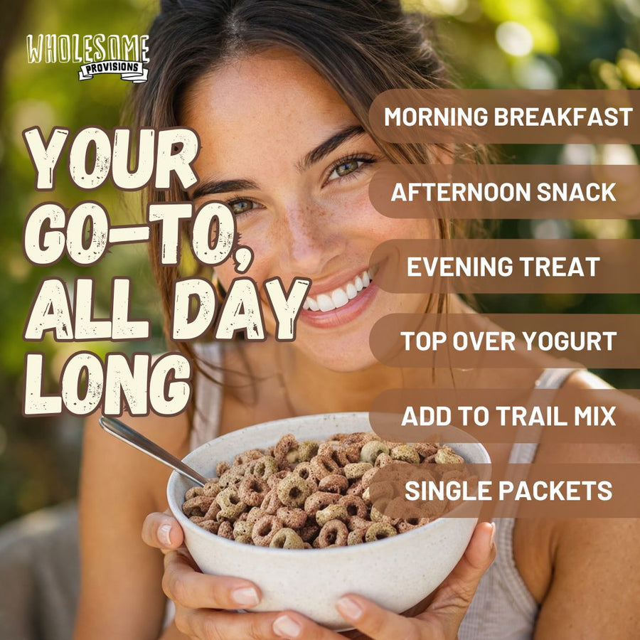 Peanut Butter Protein Cereal: person holding a cereal bowl.