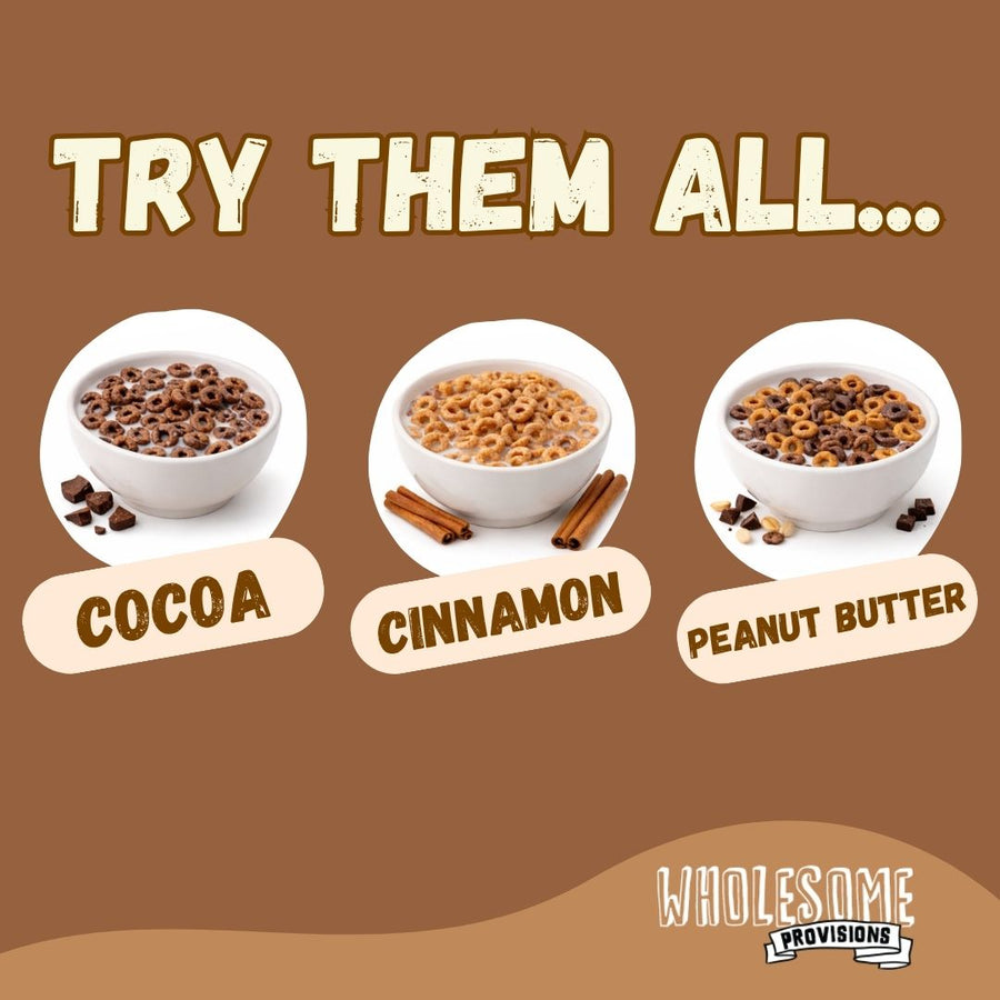 Peanut Butter Protein Cereal: flavor range graphic.