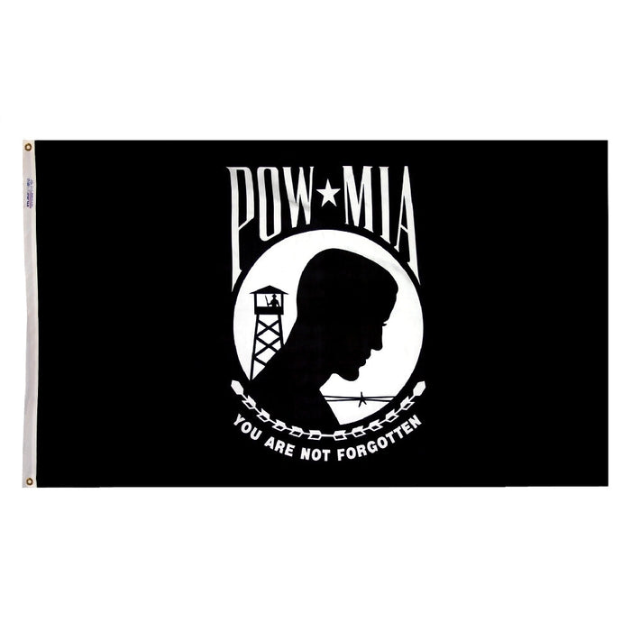 POW/MIA flag made in USA with black and white You Are Not Forgotten design