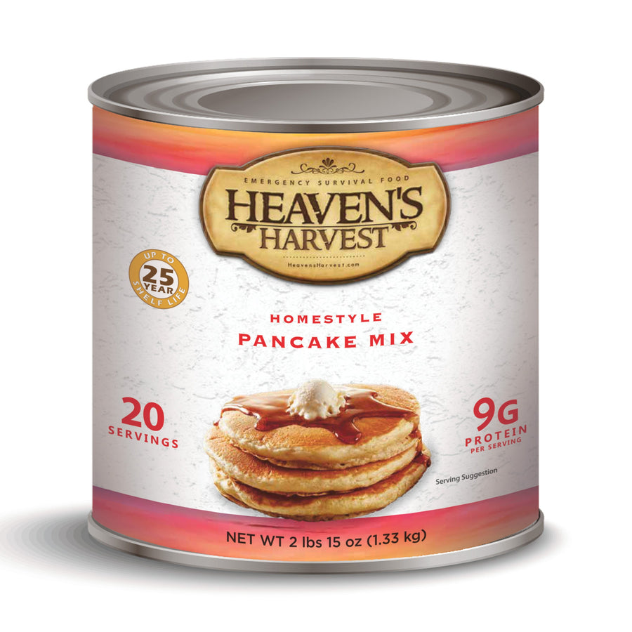 Heaven's Harvest pancake mix in a number 10 can