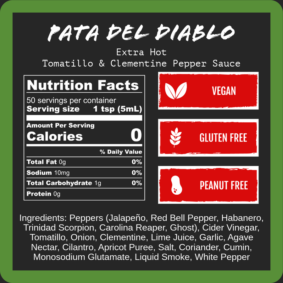 Pata del Diablo - Extra Hot Tomatillo & Tangerine 9 oz — nutrition facts label 3 of 7