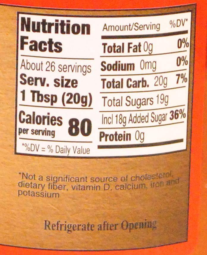 Nutrition facts label for Peach Jalapeno Jam