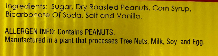 Old-Fashioned Peanut Brittle Candy – 4 oz Bag – ingredient label