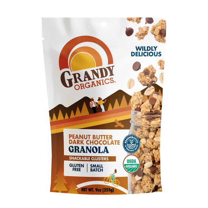 Peanut Butter Dark Chocolate Granola - front of the 9 oz bag