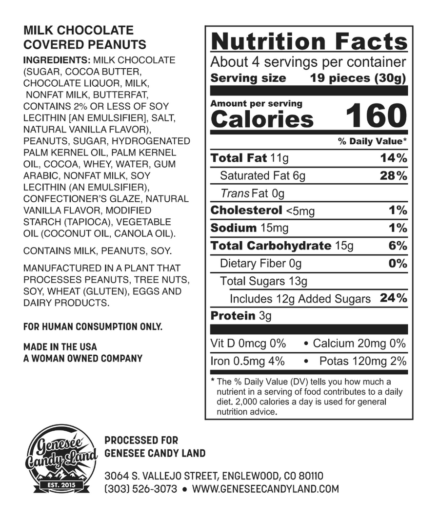 Milk Chocolate Peanuts – Reindeer Dung ingredient and nutrition label