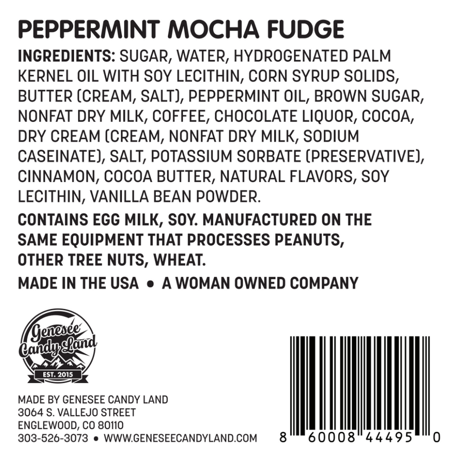 Peppermint Mocha Fudge ingredient and allergen label