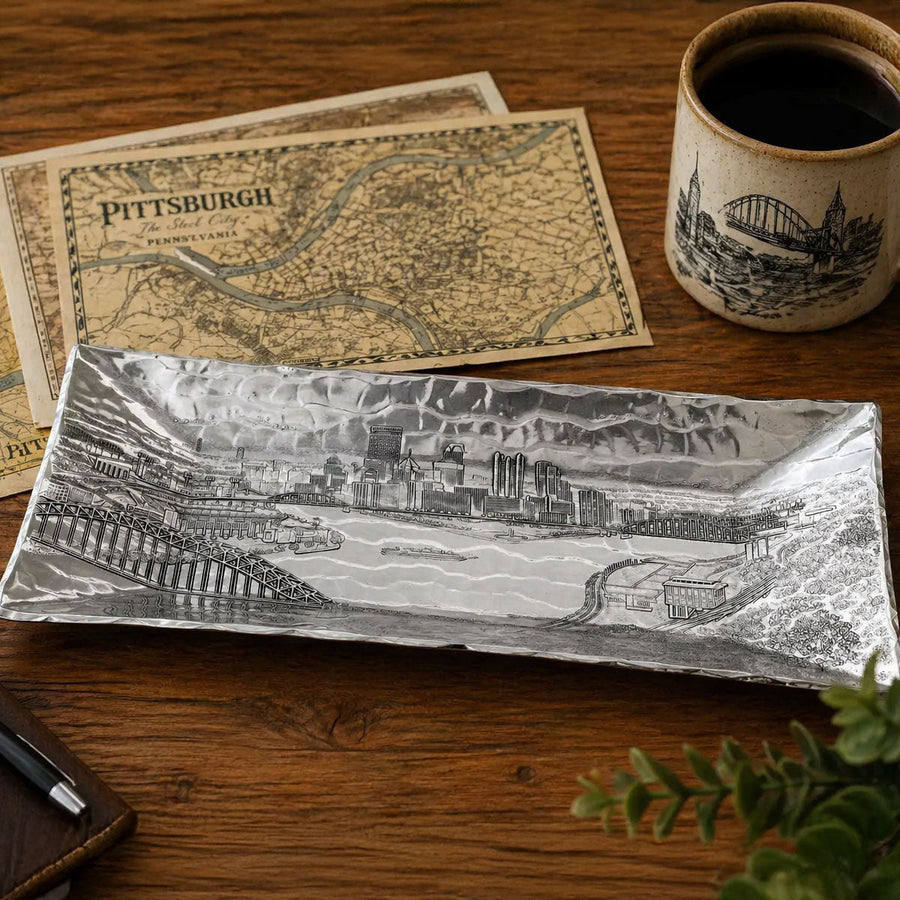 Styled display featuring Pittsburgh Skyline Small Horizon Dish