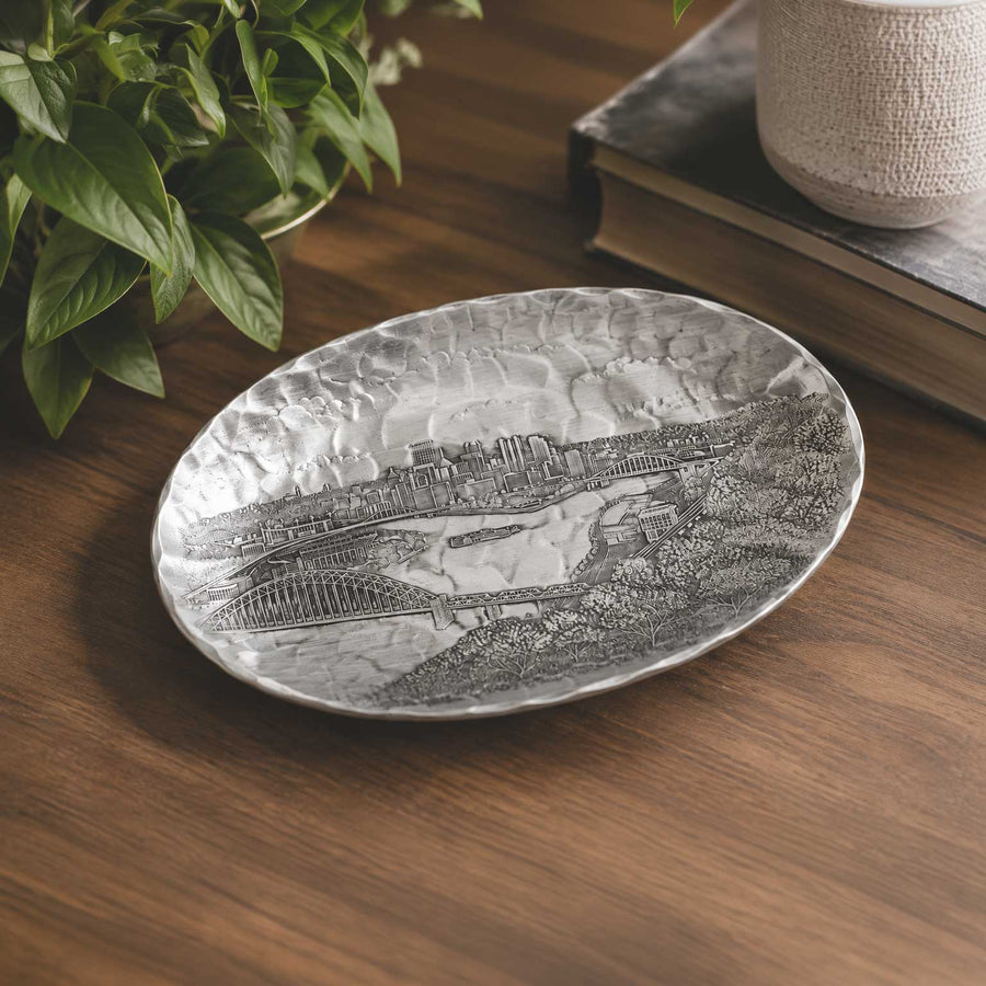 Styled display featuring Pittsburgh Skyline Small Oval Dish