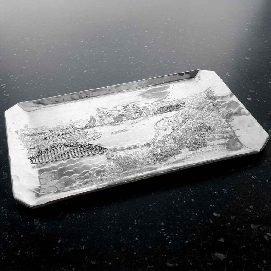 Styled display featuring Pittsburgh Skyline Hostess Tray