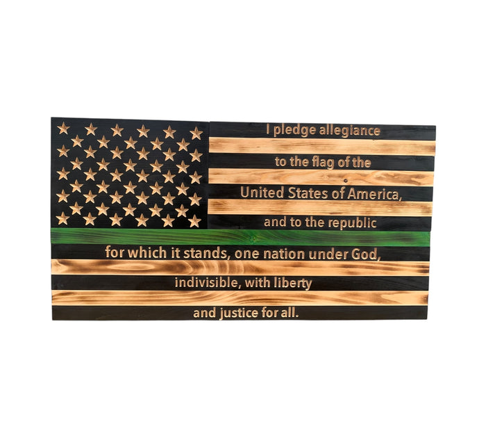 Made in USA wooden American flag with engraved Pledge of Allegiance
