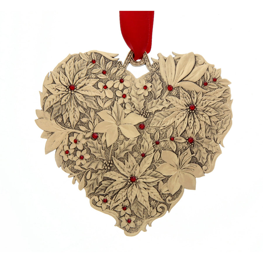 Product view of Seasons of Love Winter Floral Heart Ornament with Crystals - Bronze