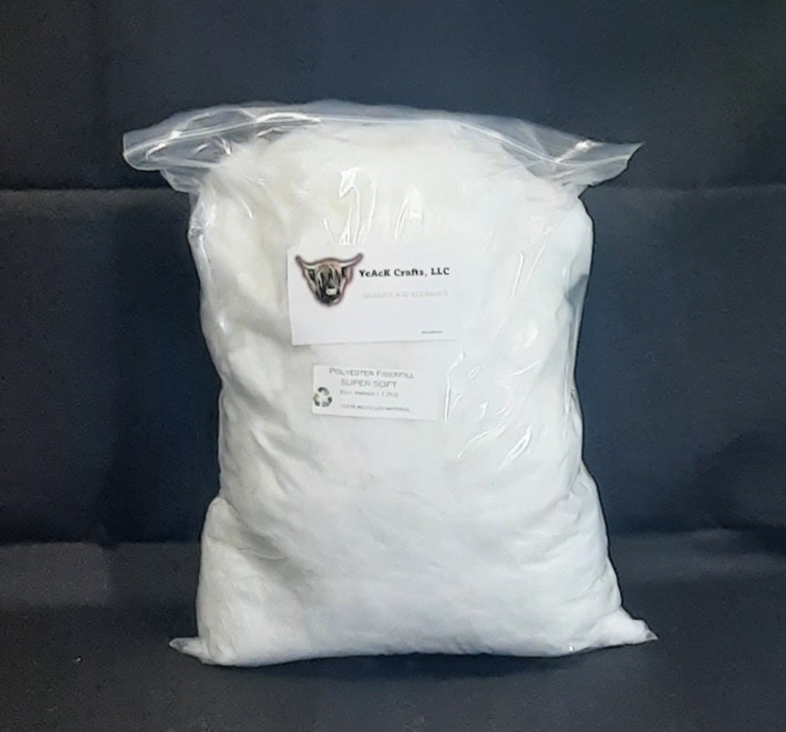Super Soft Recycled Polyester Fiberfill, packaged craft filling in a clear bag