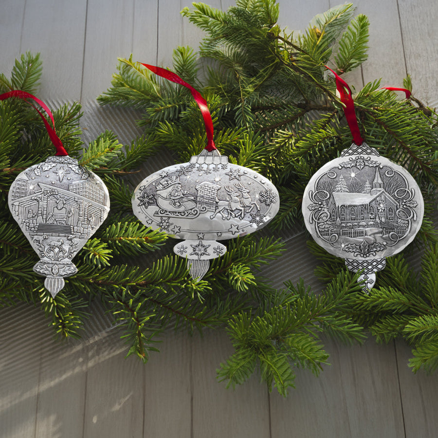 Collection display featuring Portraits of Christmas 3-Piece Ornament Set