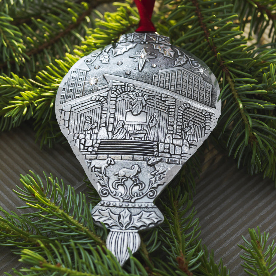 Styled display featuring Portraits of Christmas 3-Piece Ornament Set