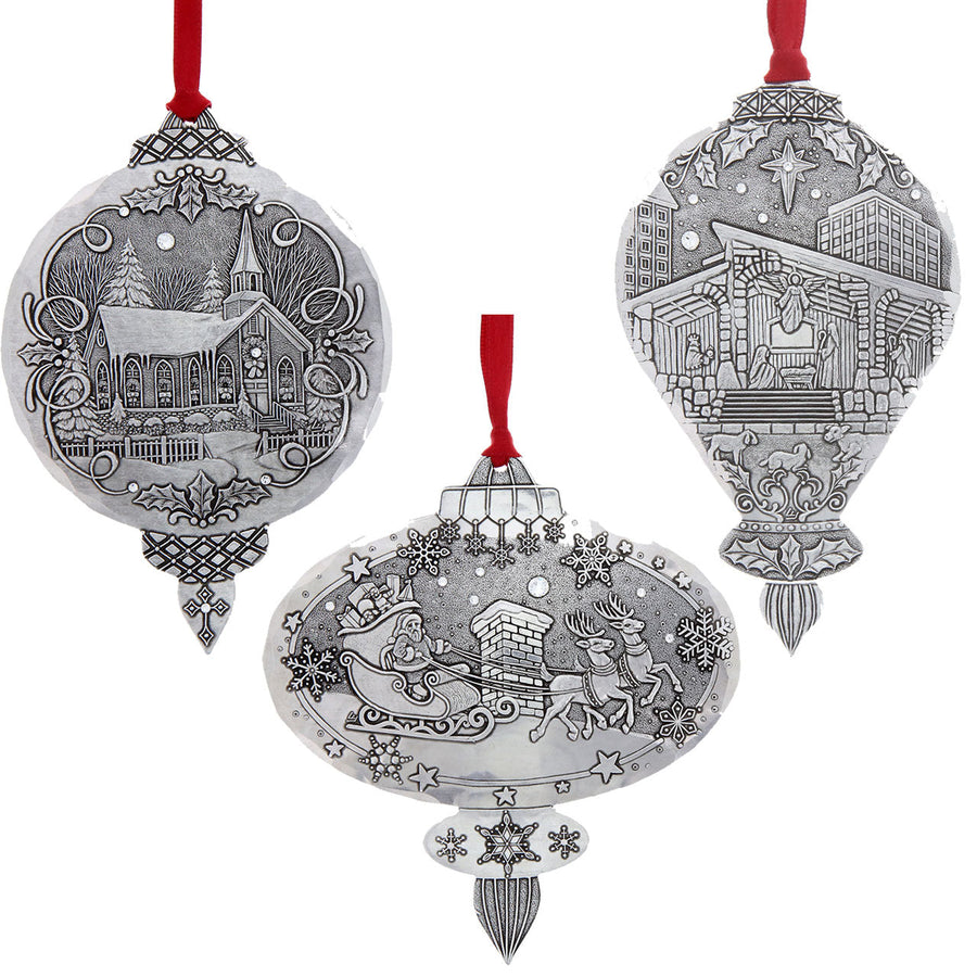 Collection display featuring Portraits of Christmas 3-Piece Ornament Set