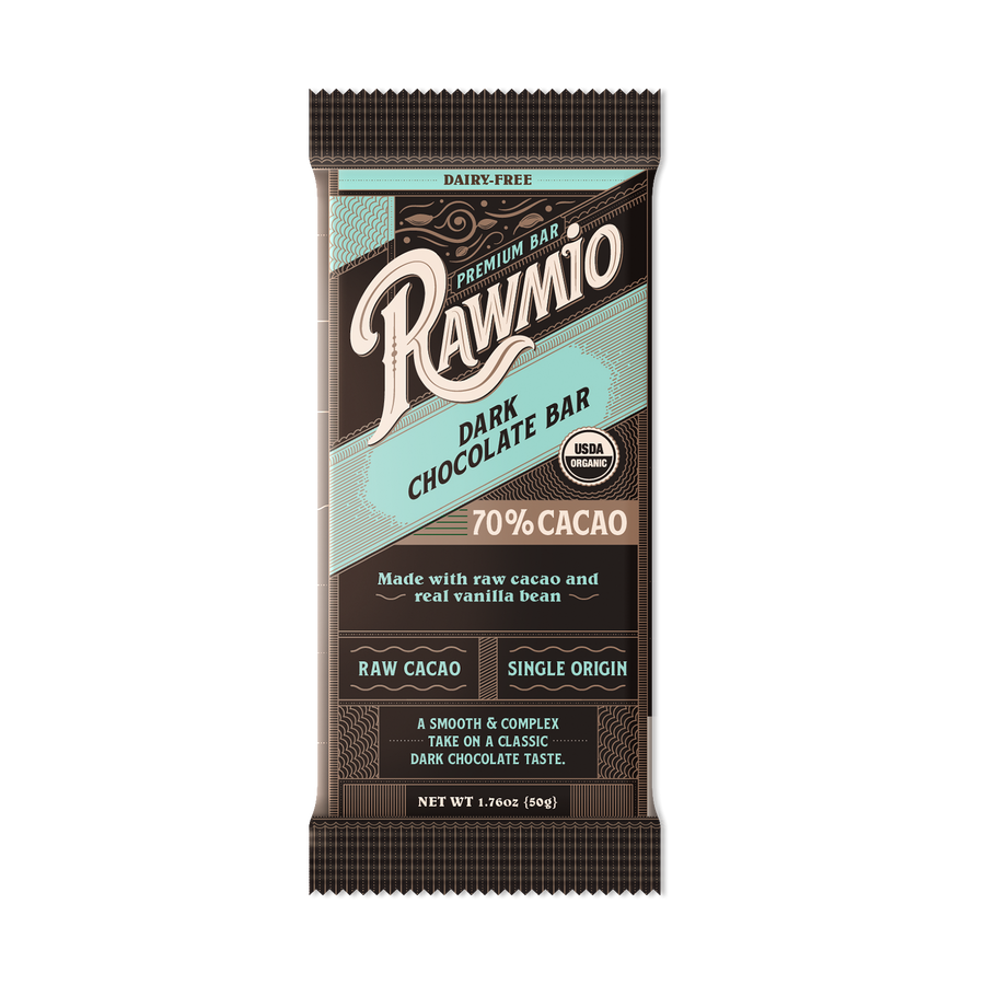 Product package photograph for Premium Dark Chocolate Bar with Vanilla Bean - 70% Cacao