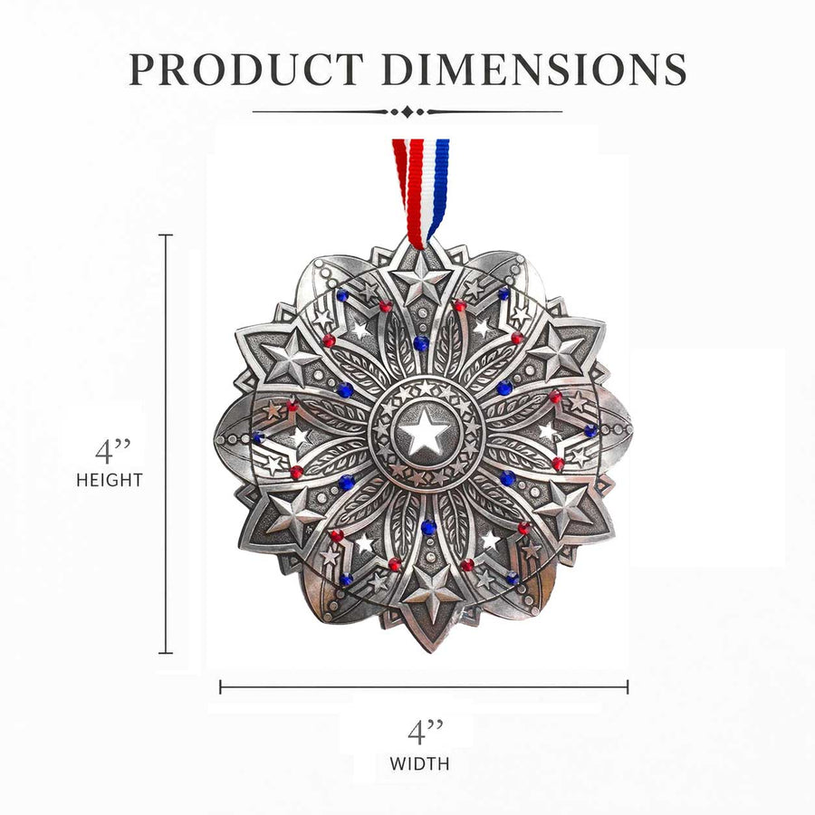 Product dimension guide for Star Spangled Snow Crystal 2026 Ornament (America250)