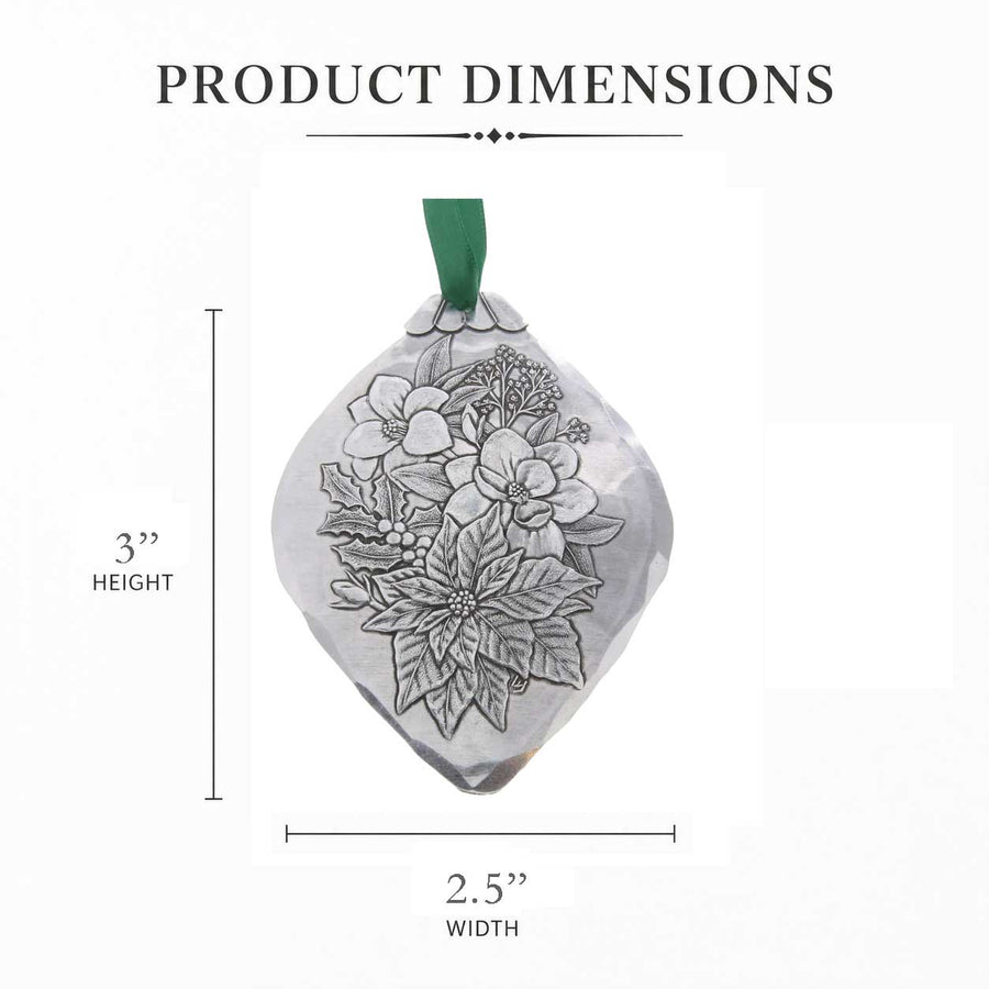 Product dimension guide for Christmas Botanicals Ornament Set- Mixed Metal