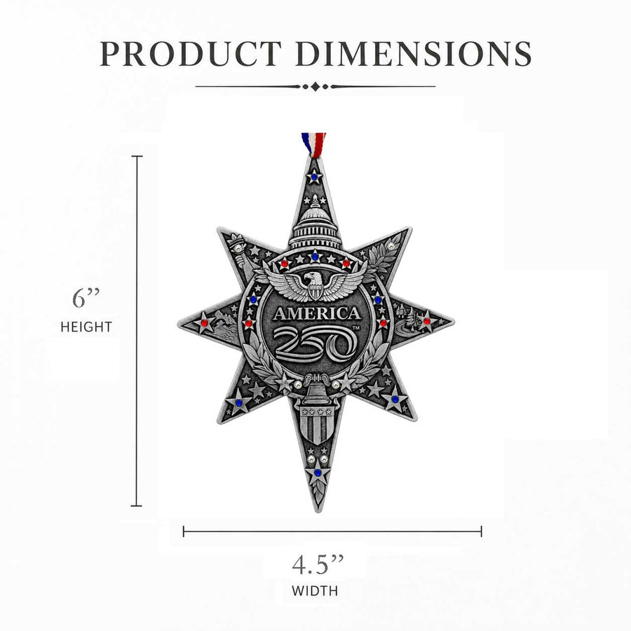 Product dimension guide for America250 Sea to Shining Sea Ornament (Aluminum and Crystals)