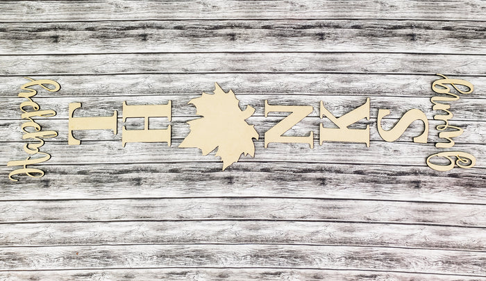 Unfinished Thanksgiving porch leaner lettering and leaf accent set