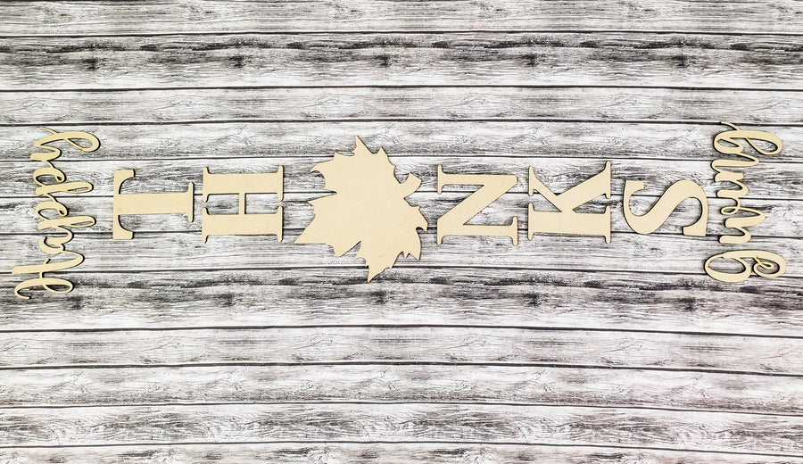 Unfinished Thanksgiving porch leaner lettering and leaf accent set