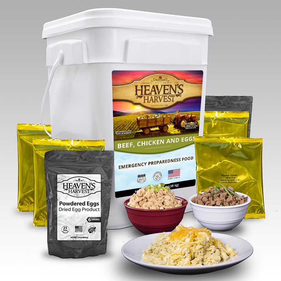 Protein bucket with egg, chicken and beef pouches, serving suggestion