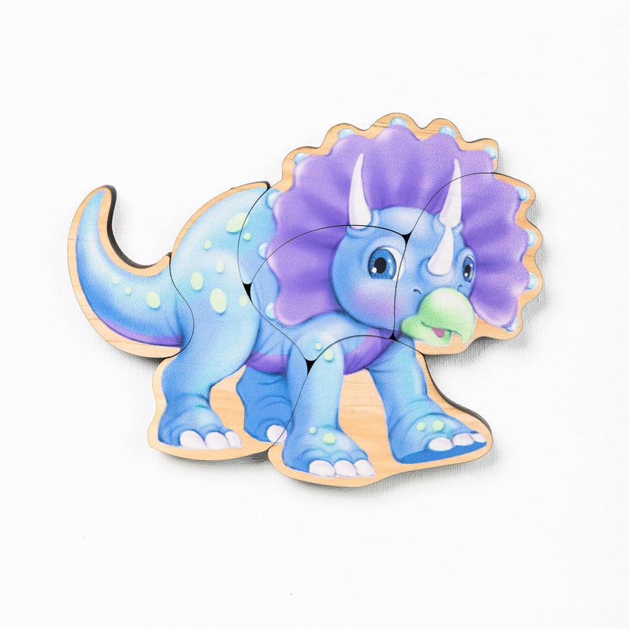 Blue and purple Triceratops magnetic wooden puzzle