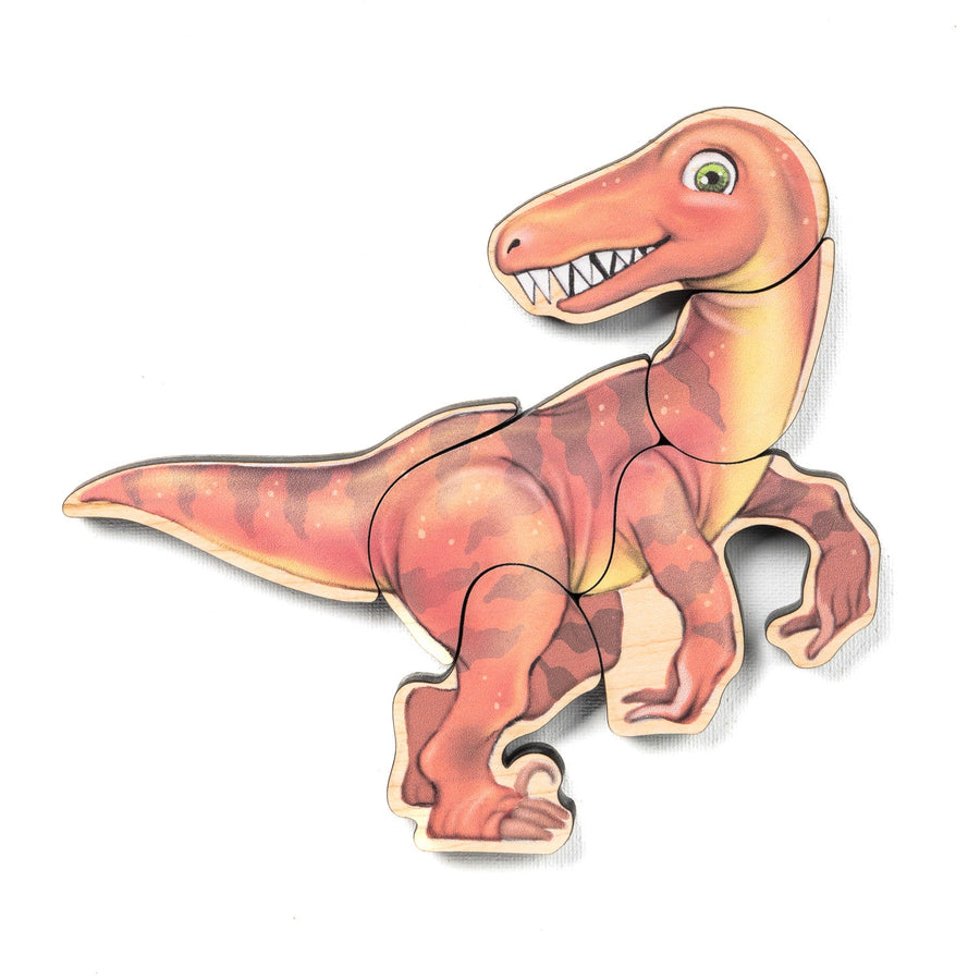 Red Velociraptor magnetic wooden puzzle