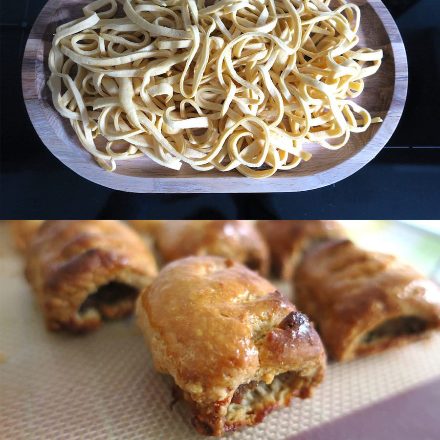 Miracle Flour Sweet Lupin Flour: pasta and baked snack serving ideas.