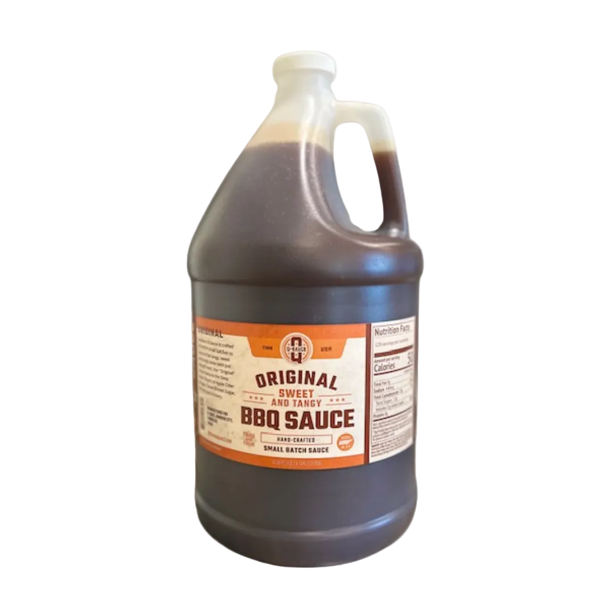 Original barbecue sauce in a large handled gallon jug