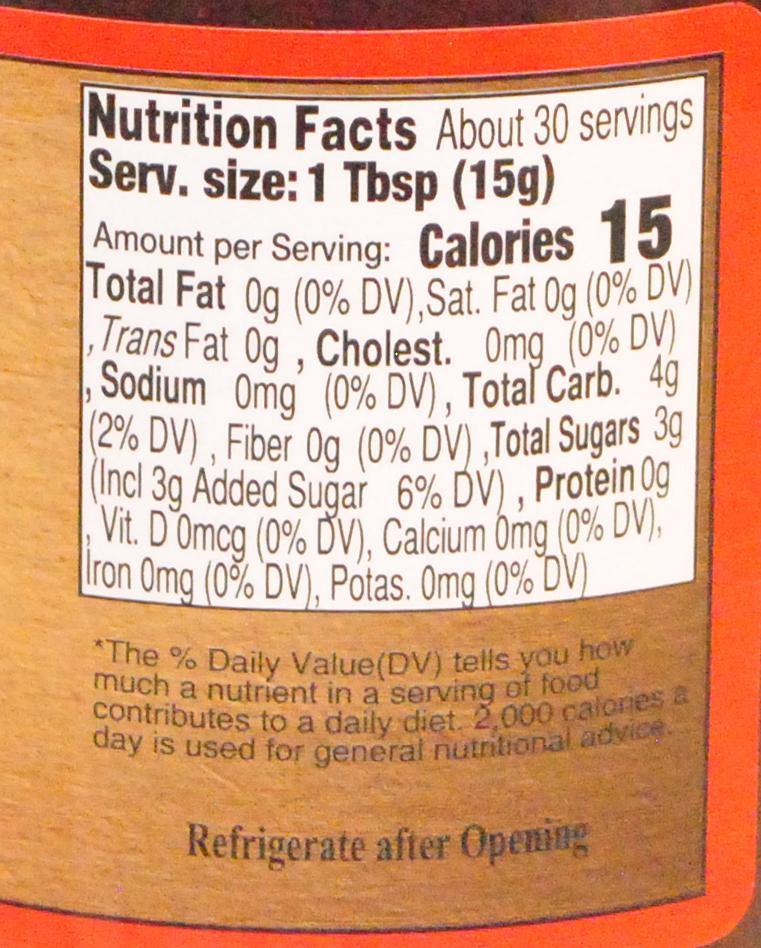 Nutrition facts label for Raspberry Chipotle Sauce